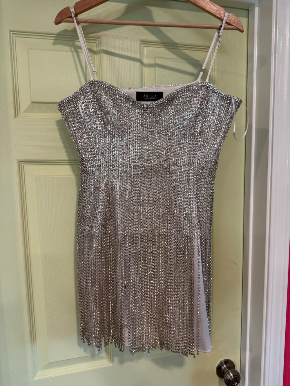 AKIRA Silver Sequin Fringe Mini Dress
